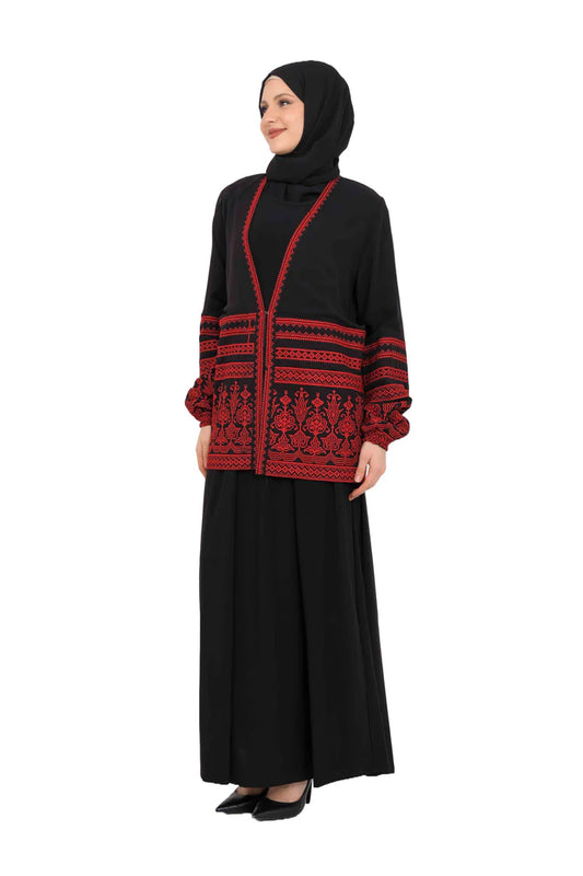 Diyar® Red and Black Embroidery Tatreez Jacket